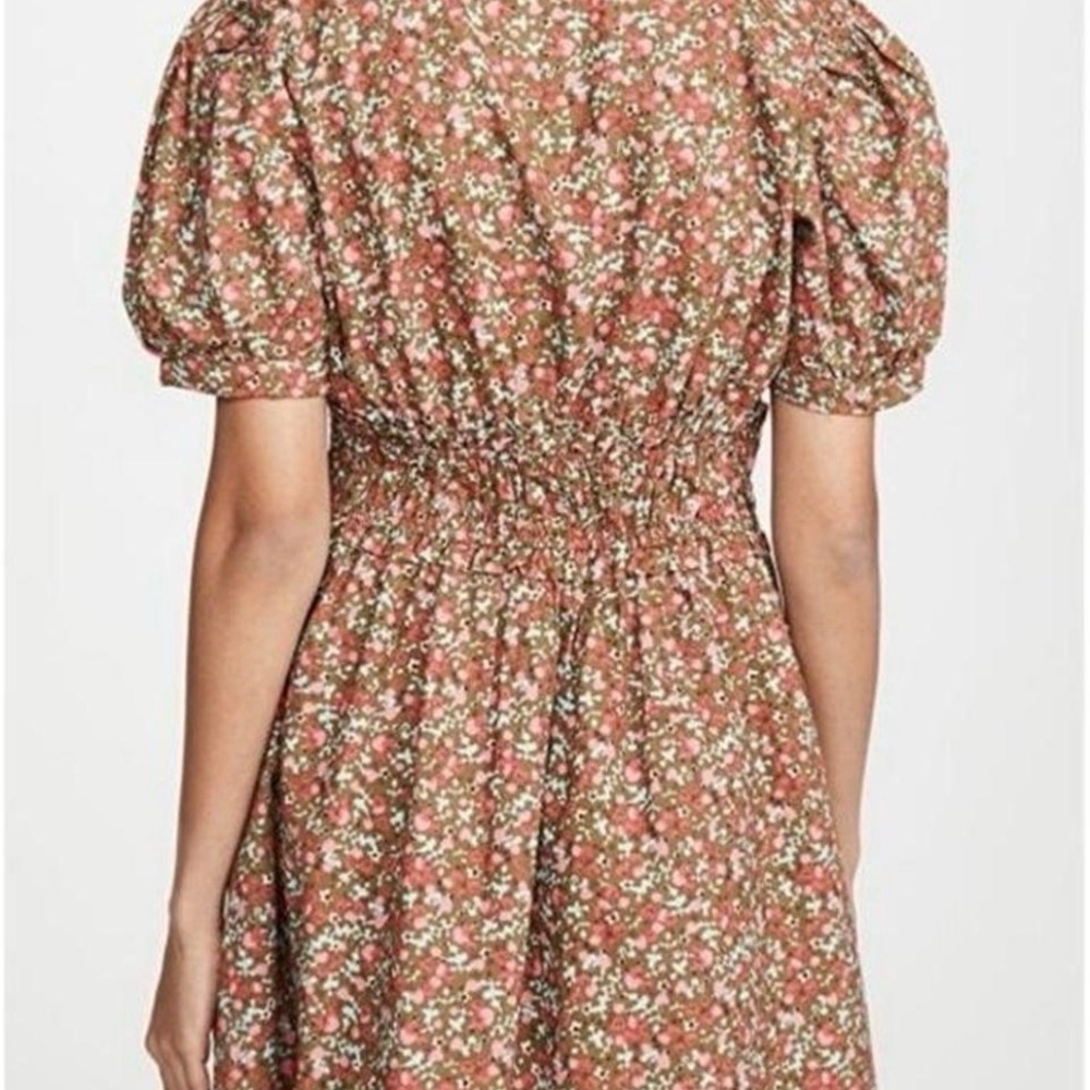 FREE PEOPLE Green Red Floral Pennie Puffed Sleeve Mini Dress Size Small S Womens - Picture 2 of 9